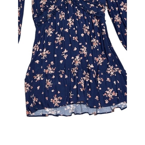 NWT ALTAR'D State‎ Pyper Navy Floral Ruffle V Neck Long Sleeve Mini Dress Medium - Picture 6 of 15